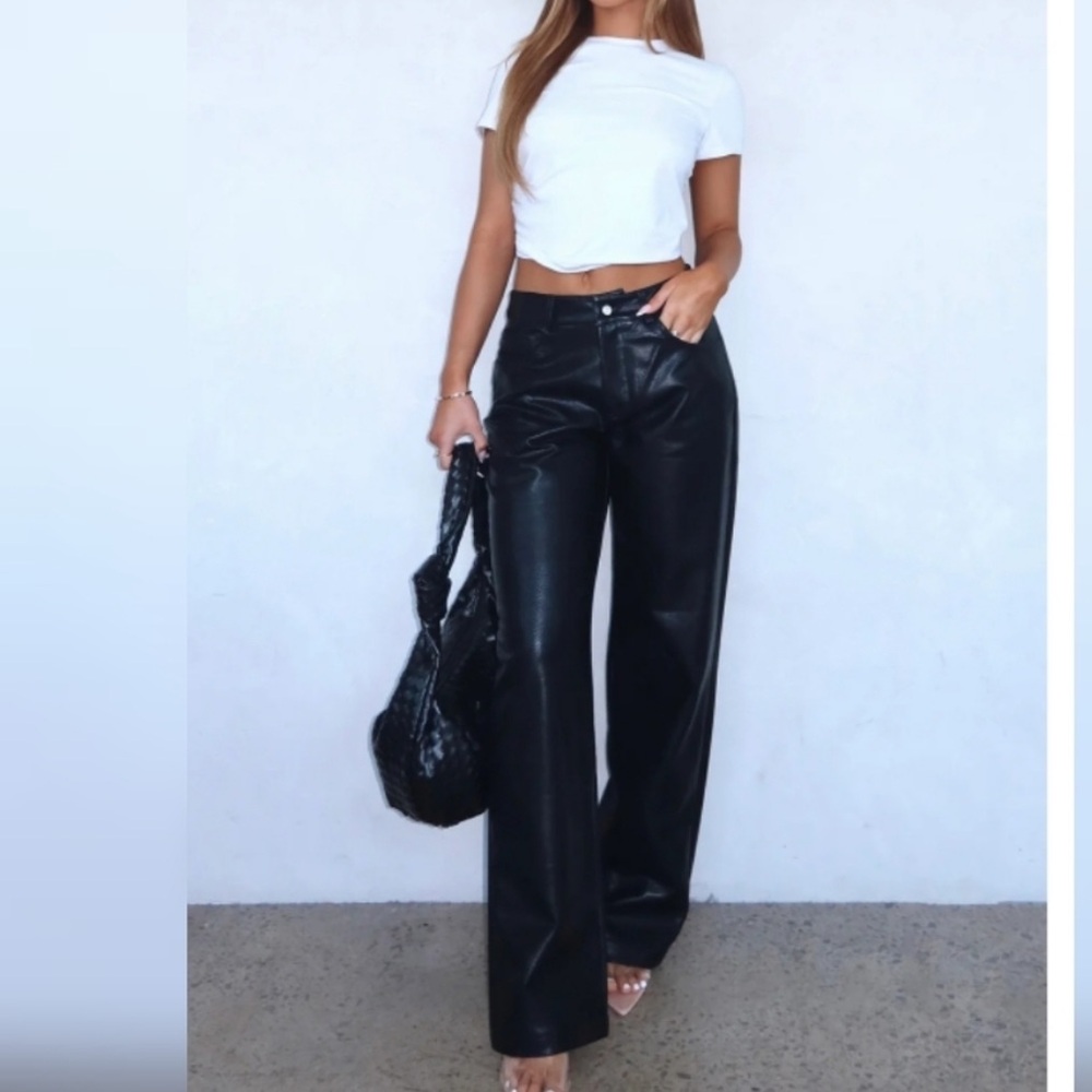 White Fox NWT Bring The Style Wide Leg PU Pants Size Medium